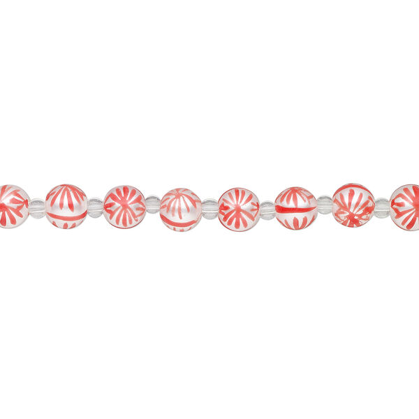 Bead, glass 1pkg8, opaque white and red, 10mm hand-painted round. image number 1