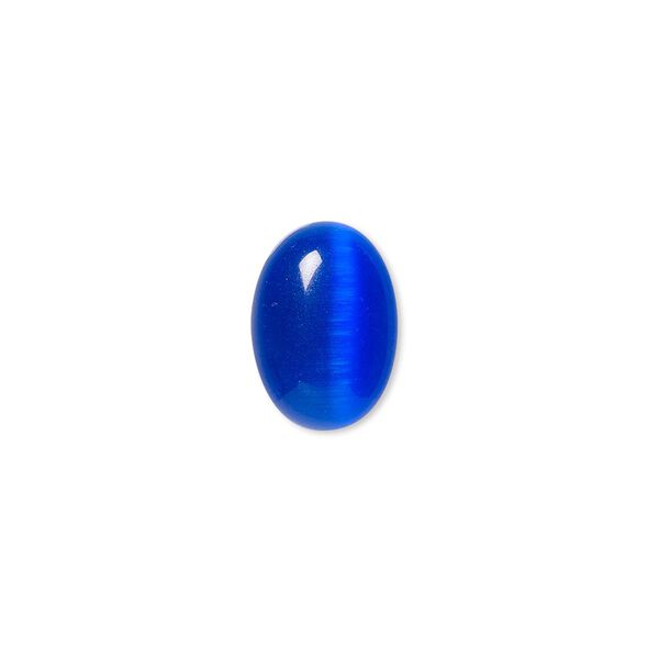 Cabochon, cat's eye glass (fiber optic glass), blue, 14x10mm calibrated oval, quality grade. Sold per pkg of 10. image number 0