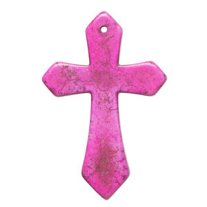 "Magnesite" / resin 1pkg1, top-drilled cross focal fuchsia / brown 43x28mm-44x30mm