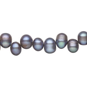 Freshwater pearl 1pkg1, top-drilled rice, 15.5-16 inch blue peacock 6x5mm-9x7mm cultured