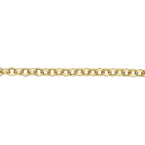 Chain, gold-finished brass, 3mm rolo. Sold per pkg of 5 feet.