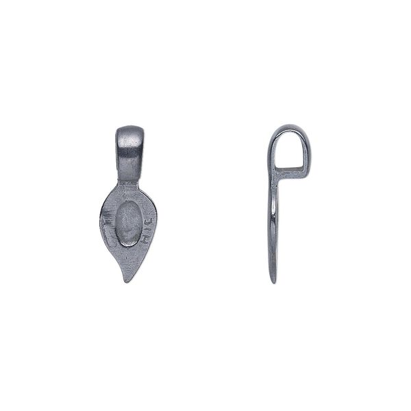 Bail, JBB Findings, glue-on, gunmetal-plated brass, 17x6mm with 11x6mm leaf flat base. Sold per pkg of 2. image number 0