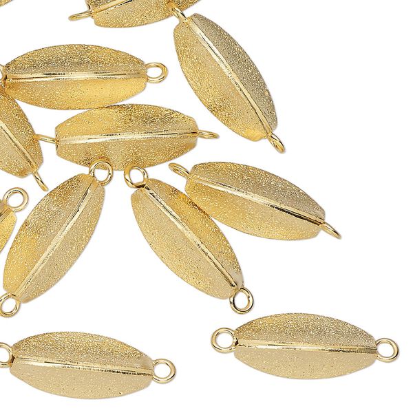 Link, gold-finished brass, 15.5x6mm 3-sided stardust oval. Sold per pkg of 12. image number 0