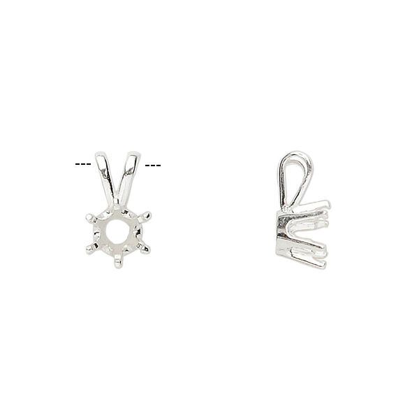 Pendant, Sure-Set™, sterling silver, 6mm pre-notched 6-prong round setting. Sold individually. image number 0