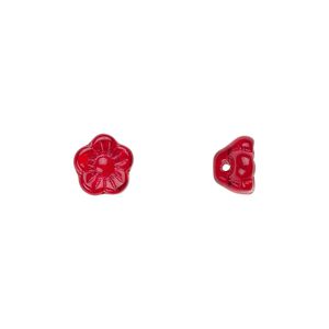Bead, Czech pressed glass, ruby red, 8.5x6mm flower cone. Sold per pkg of 50.