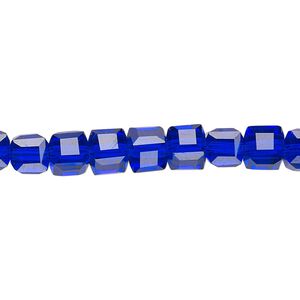 Bead 1pk 18 facets transparent cobalt blue, Celestial Crystal® 6mm cube 15.5-16 inch