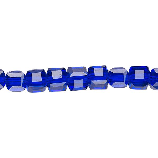 Bead 1pk 18 facets transparent cobalt blue, Celestial Crystal® 6mm cube 15.5-16 inch image number 0