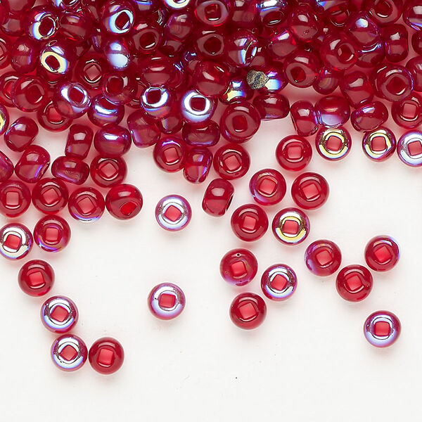 Seed bead glass pkg/1pkg1 #6 round, translucent dark red AB image number 0