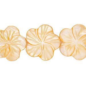 Bead, mother-of-pearl shell (dyed), bright orange, 18x17mm-22x21mm carved flat flower with 0.6-0.8mm hole, Mohs hardness 3-1/2. Sold per 15-1/2" to 16" strand.