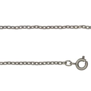 Chain, antique silver-finished matte steel, 2mm cable, 18 inches with springring clasp. Sold individually.