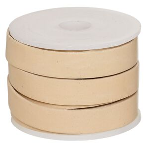 Cord, leather, tan, 12mm flat. Sold per 5-yard spool.