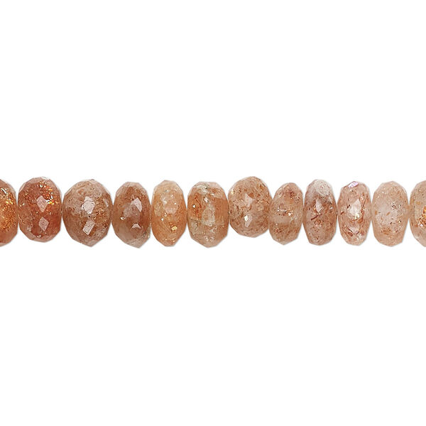 Bead, sunstone (natural), shaded, 6x3mm-7x5mm hand-cut rondelle, B+ grade, Mohs hardness 6 to 6-1/2. Sold per 8-inch strand, approximately 50 beads. image number 0