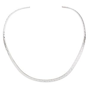 Neckwire, silver-plated brass, 5mm flat hammered, 16 inches. Sold individually.