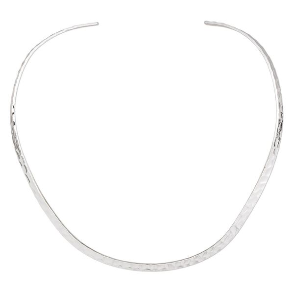 Neckwire, silver-plated brass, 5mm flat hammered, 16 inches. Sold individually. image number 0