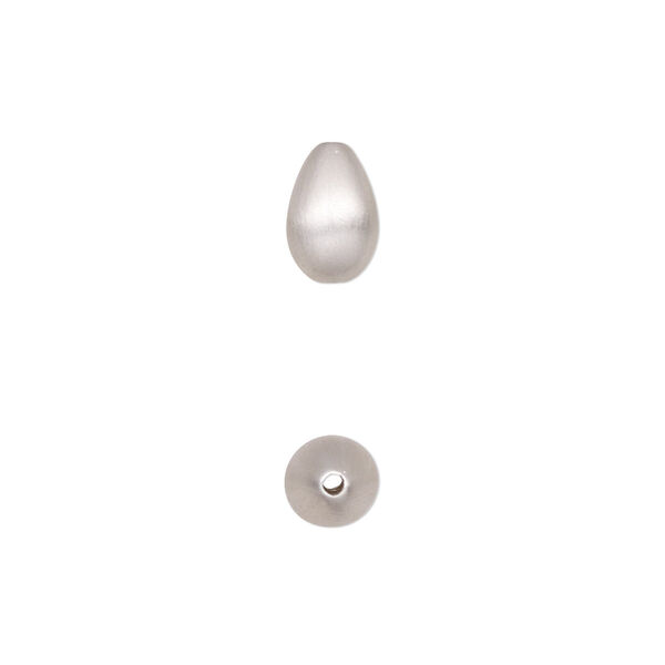 Bead, satin-finished sterling silver, 9.5x6mm teardrop. Sold individually. image number 0