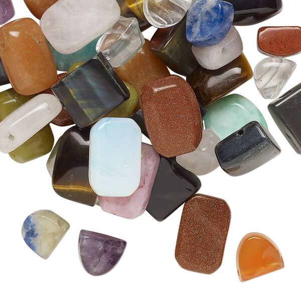 Bead mix, multi-gemstone (natural / dyed) and glass, mixed colors, 9x7mm-20x18mm mixed shapes, Mohs hardness 3 to 7. Sold per 1/4 pound pkg, approximately 55-120 beads. image number 0