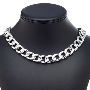 Necklace, silver-plated brass and steel, 15mm flat curb, 19 inches with 3-inch extender chain and lobster claw clasp. Sold individually.