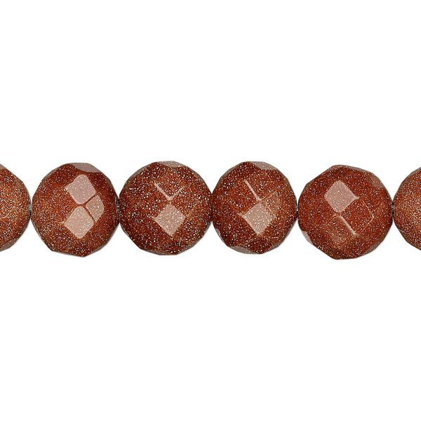 Bead, brown goldstone (glass) (man-made), 10mm faceted round. Sold per 15-1/2" to 16" strand. image number 0
