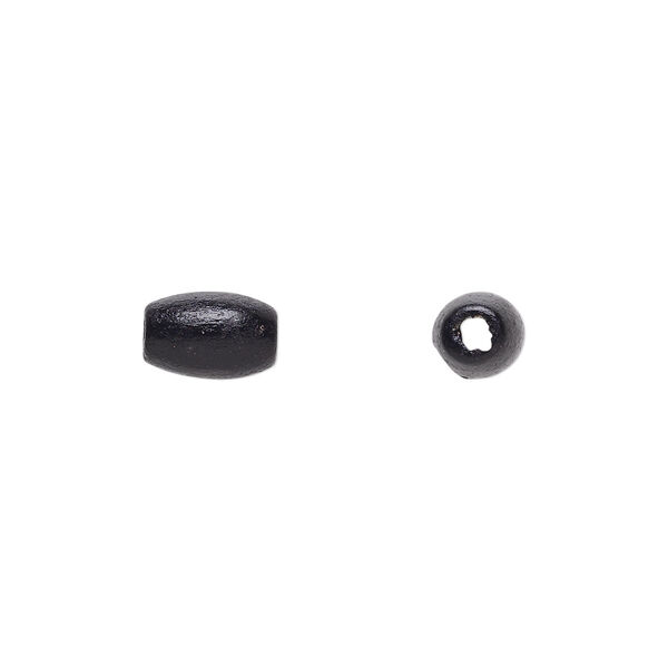 Bead, painted sugar maple (coated), glossy black, 9x6mm hand-cut oval. Sold per pkg of 450-500. image number 0