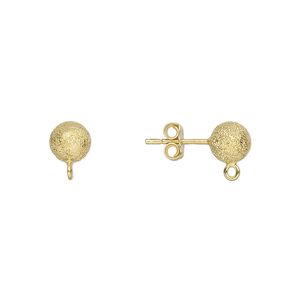 Earstud 1pkg2 sterling silver, 6mm stardust ball / closed loop / earnuts, gold-finished 1 pair