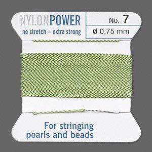 Thread, Griffin, nylon, jade green, size #7. Sold per 2-meter card (approximately 78 inches).
