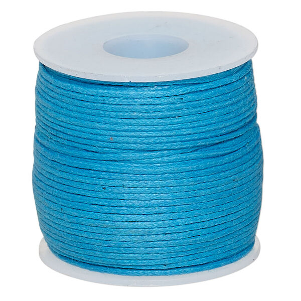 Cord, waxed cotton, turquoise blue, 0.5mm. Sold per 25-meter spool. image number 0