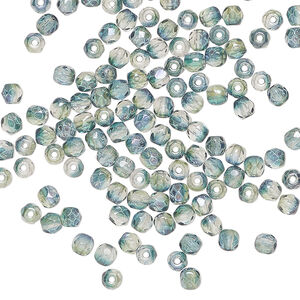 Bead, Czech fire-polished glass 1pkg1200, green and teal two-tone, 3mm faceted round.