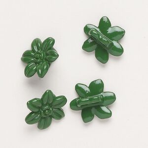 Spacer bar, "pewter" (zinc-based alloy) and enamel, dark green, 14x12mm 2-strand flower, fits up to 4mm beads. Sold per pkg of 4.