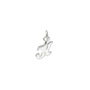 Charm, sterling silver, 10x7mm Champagne cursive alphabet letter "K." Sold individually.