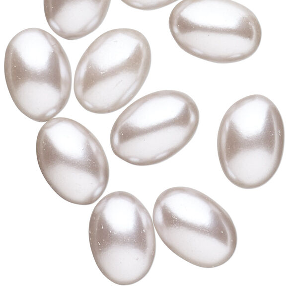 Cabochon, vintage Korean acrylic pearl, light silver, 14x10mm non-calibrated oval. Sold per pkg of 10. image number 0