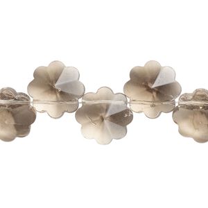 Bead, glass, translucent smoke, 12mm top-drilled faceted flower. Sold per 15-inch strand, approximately 40 beads.