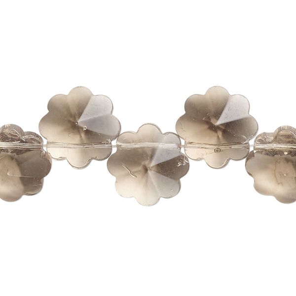 Bead, glass, translucent smoke, 12mm top-drilled faceted flower. Sold per 15-inch strand, approximately 40 beads. image number 0