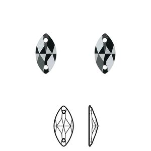 Sew-on 2pk jet foil back, Crystal Passions® 12x6mm navette 3223