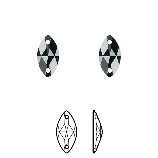 Sew-on 2pk jet foil back, Crystal Passions® 12x6mm navette 3223 image number 0
