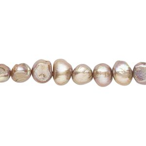 Pearl, cultured freshwater (dyed), dark khaki, 5-6mm flat-sided potato with 0.4-0.6mm hole, D grade, Mohs hardness 2-1/2 to 4. Sold per 15-inch strand.