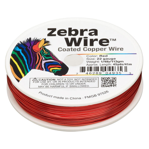 Wire, Zebra Wire™, color-coated copper, red, round, 22 gauge. Sold per 1/4 pound spool, approximately 45 yards (41 meters). image number 0