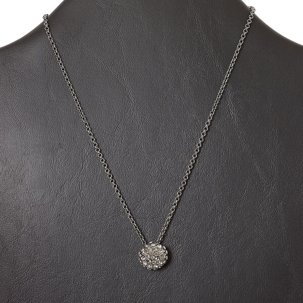 Necklace, gunmetal-finished "pewter" (zinc-based alloy) and steel with glass rhinestone, black diamond, 15mm domed half round, 15" to 16" necklace with lobster claw clasp and 3-inch extender chain. Sold individually. image number 0