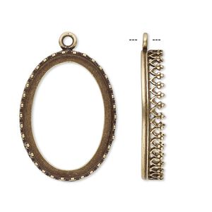 Drop, JBB Findings, antiqued brass, 27x20mm oval with decorative trim, 25x18mm oval bezel setting. Sold individually.