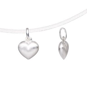 Charm, sterling silver-filled, 11x10mm double-sided brushed heart with oval jump ring. Sold individually.