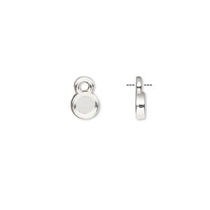 Drop, silver-finished brass, 6mm single-sided round with 4mm round setting. Sold per pkg of 10.