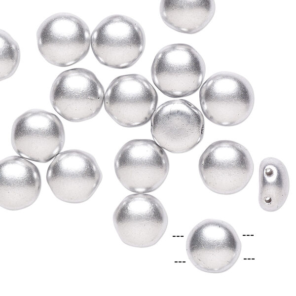 Bead, Preciosa Candy™, Czech pressed glass, opaque satin silver, 8mm candy with (2) 0.8-0.9mm holes. Sold per pkg of 20. image number 0