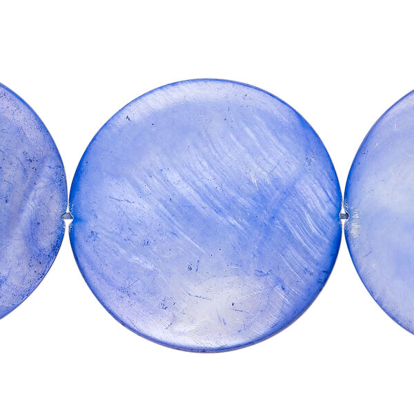Mother-of-pearl shell 1pkg1, puffed flat round bead 15 inch cornflower 28-30mm image number 0