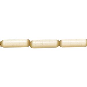Bead, cat's eye glass (fiber optic glass), beige, 15x4mm-17x6mm round tube. Sold per 14-inch strand, approximately 25 beads.