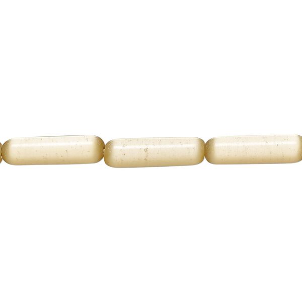 Bead, cat's eye glass (fiber optic glass), beige, 15x4mm-17x6mm round tube. Sold per 14-inch strand, approximately 25 beads. image number 0