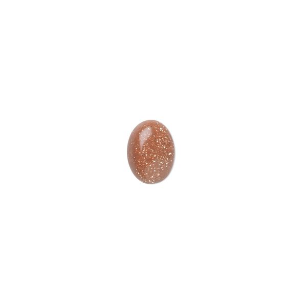 Cabochon, brown goldstone (glass) (man-made), 8x6mm calibrated oval. Sold per pkg of 10. image number 0