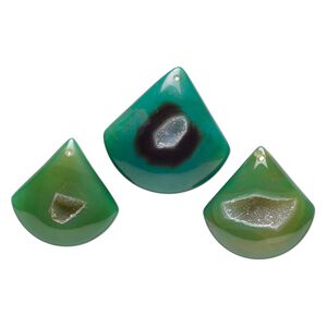 Druzy green agate 1pkg3, puffed teardrop focal 42x41mm-50x49mm