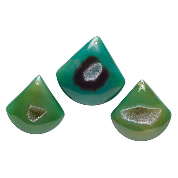 Druzy green agate 1pkg3, puffed teardrop focal 42x41mm-50x49mm image number 0