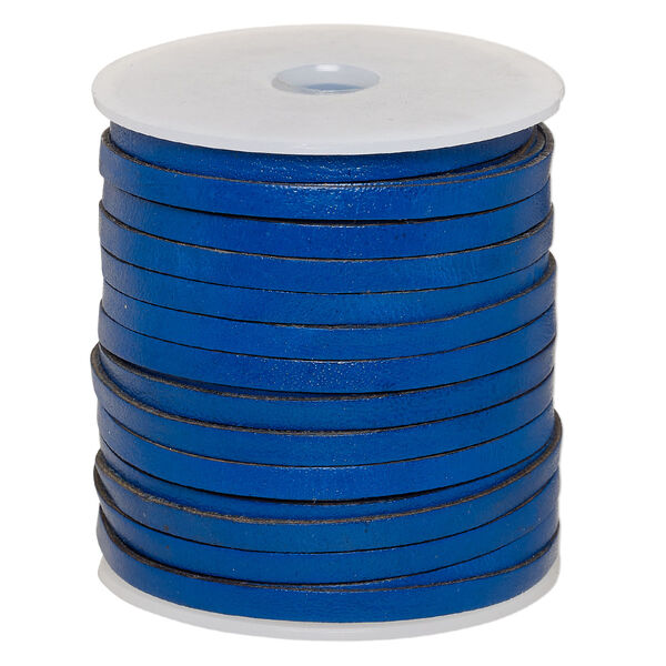 Cord, leather, blue, 4mm flat. Sold per 25-yard spool. image number 0