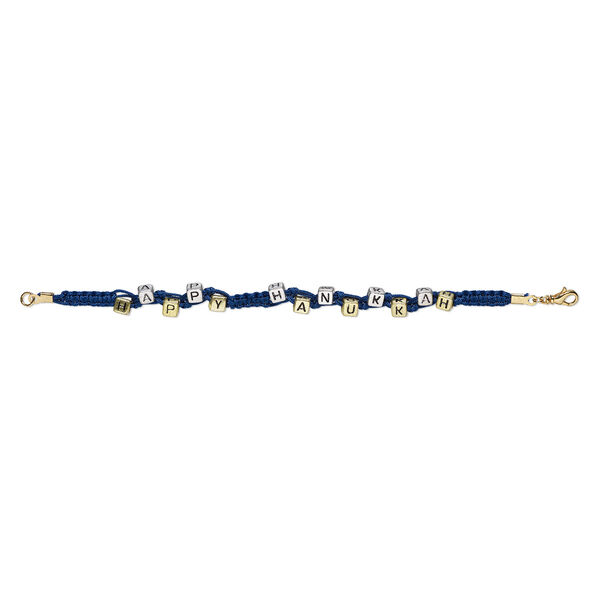 Bracelet, One of a Kind Jewelry, imitation silk, dark blue with "Happy Hanukkah", 8 inches. Only one available. image number 0