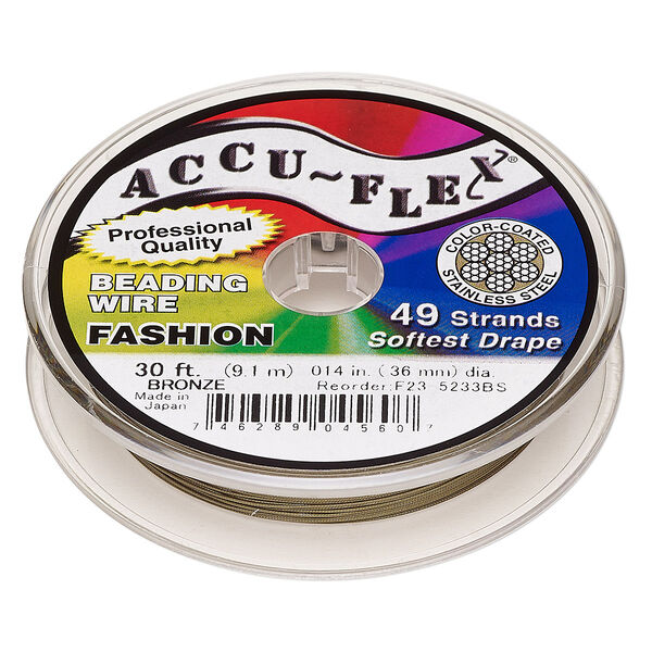 Beading wire, Accu-Flex®, nylon and stainless steel, bronze, 49 strand, 0.014-inch diameter. Sold per 30-foot spool. image number 0